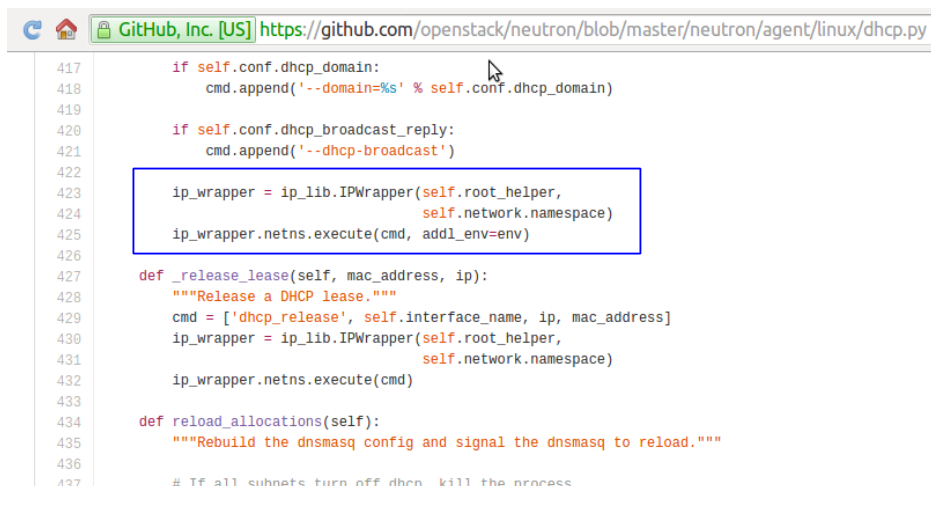 DHCP Namespace Command Neutron