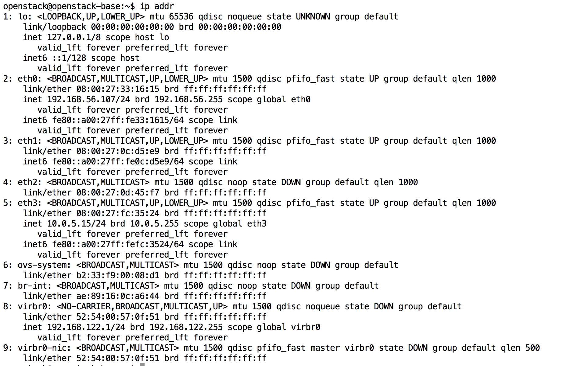 ip addr command output