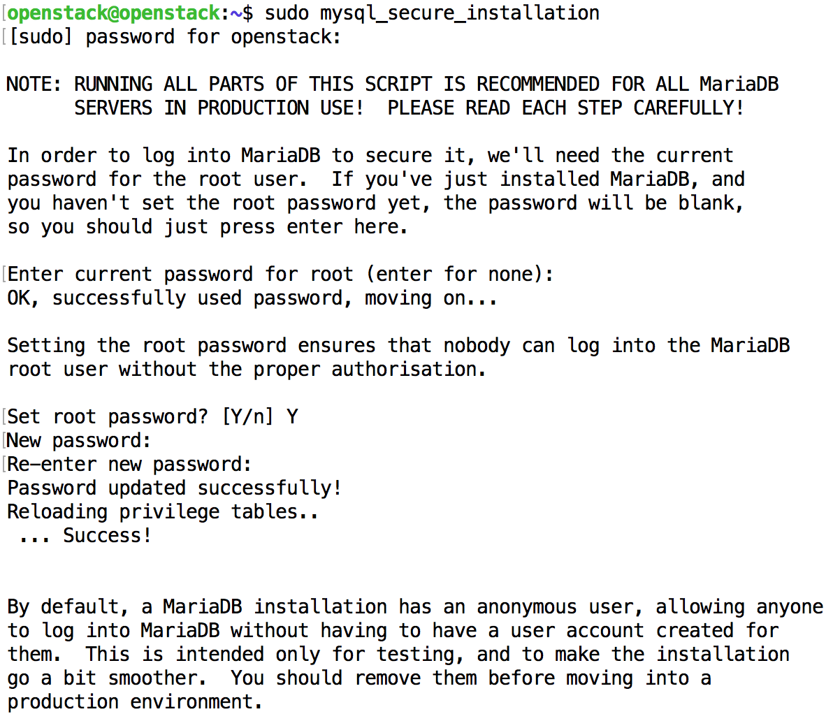 mysql_secure_installation command to change root password